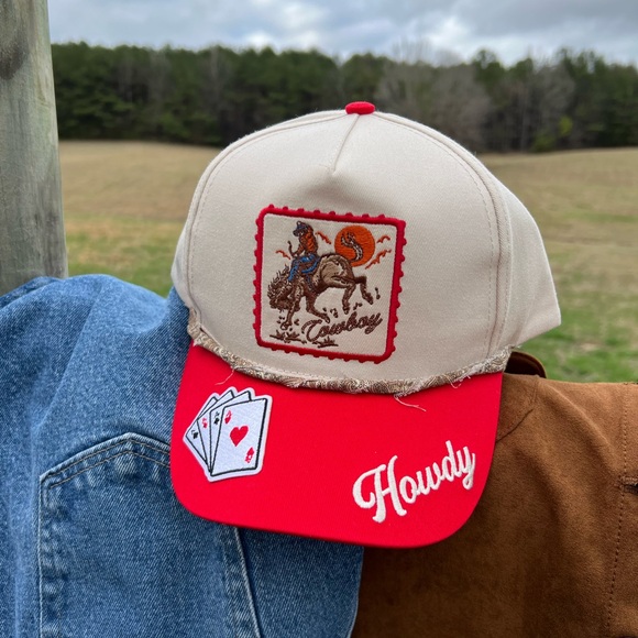 Howdy Red and Tan Cowboy Trucker Hat - Picture 2 of 4